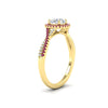 Load image into Gallery viewer, round-cut-halo-diamond-engagement-ring-with-pink-sapphire-in-FD11140RORGSADRPIANGLE3-NL-YG