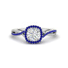 Load image into Gallery viewer, round-cut-halo-diamond-engagement-ring-with-sapphire-in-FD11140RORGSABLANGLE3-NL-WG