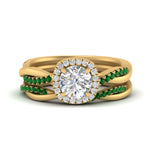 Load image into Gallery viewer, round-cut-halo-emerald-infinity-bridal-set-in-yellow-gold-FD9212ROGEMGR-NL-YG-B2.jpg
