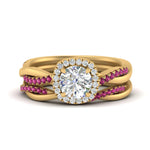 Load image into Gallery viewer, round-cut-halo-pink-sapphire-infinity-bridal-set-in-yellow-gold-FD9212ROGSADRPI-NL-YG-B2.jpg