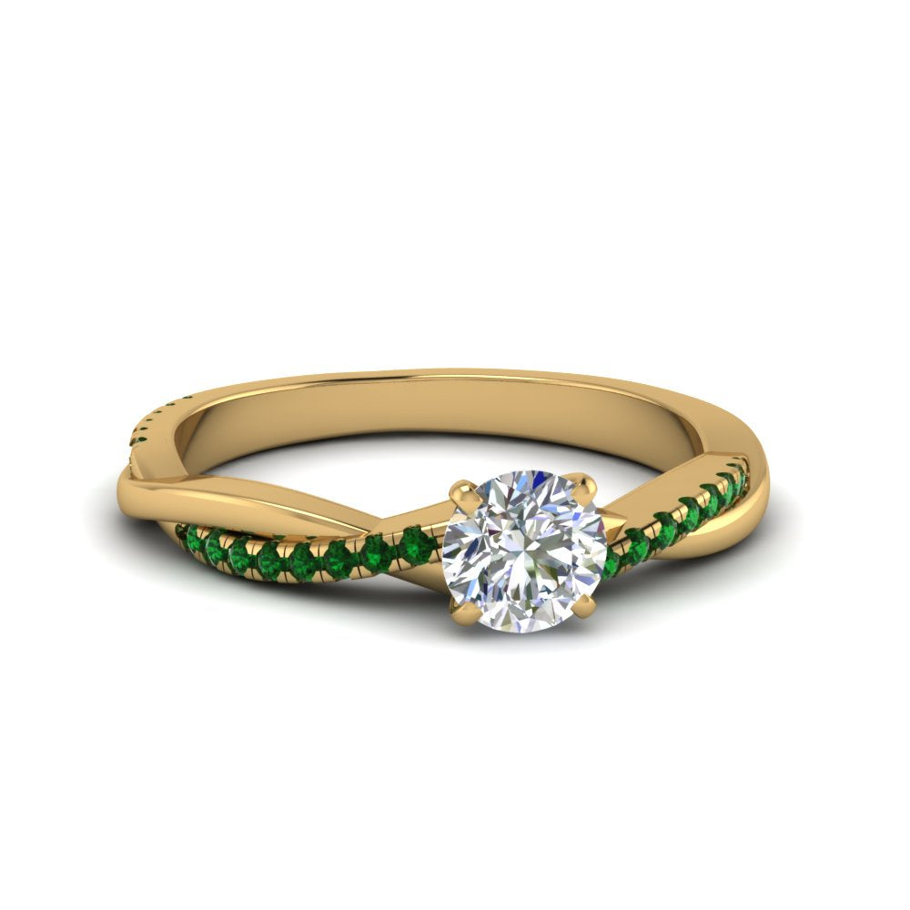 round-cut-infinity-twist-diamond-engagement-ring-with-emerald-in-14K-yellow-gold-FD8253RORGEMGR-NL-YG