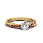 Load image into Gallery viewer, round-cut-infinity-twist-diamond-engagement-ring-with-pink-sapphire-in-14K-yellow-gold-FD8253RORGSADRPI-NL-YG
