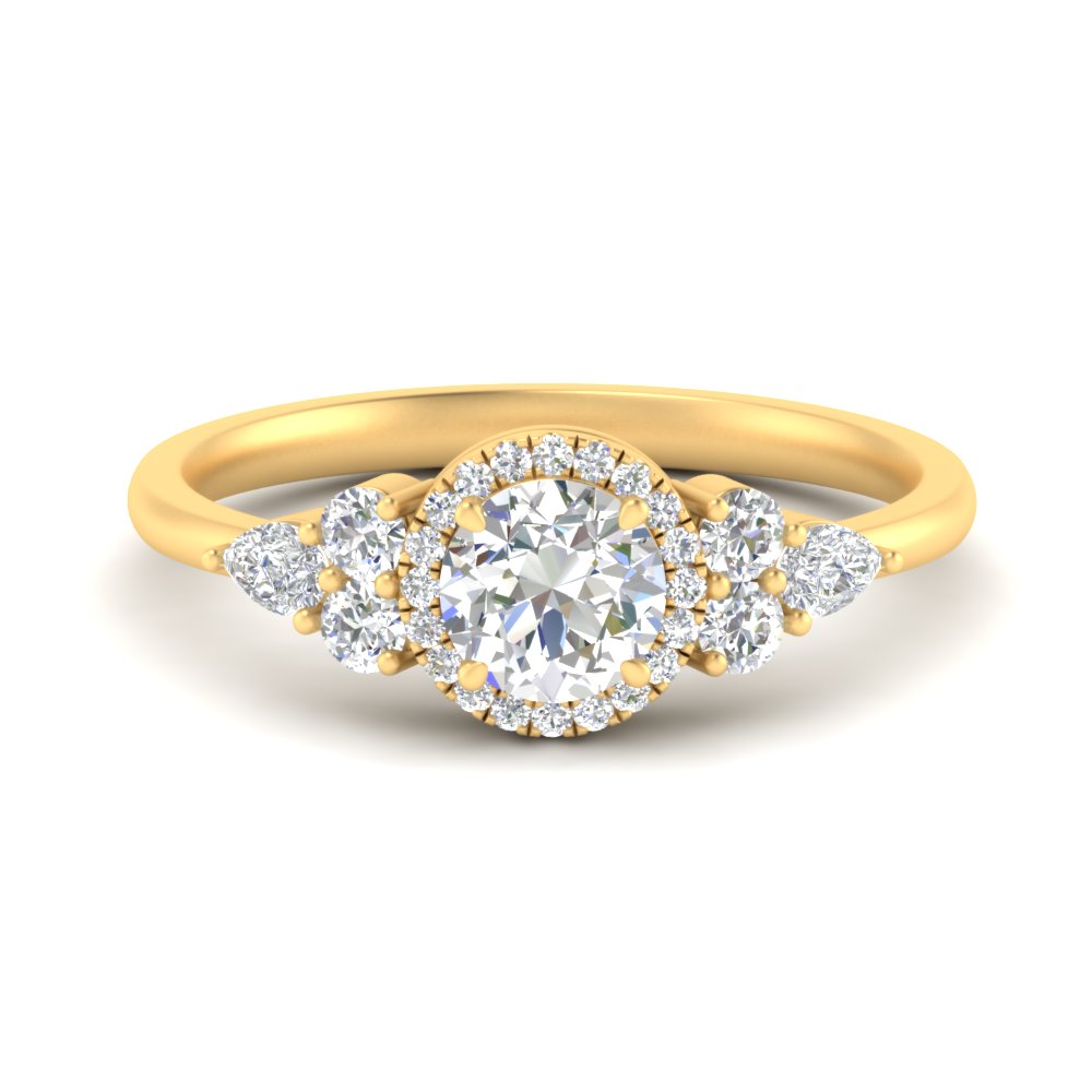Round Lab Diamond Ring With Cluster Halo Design