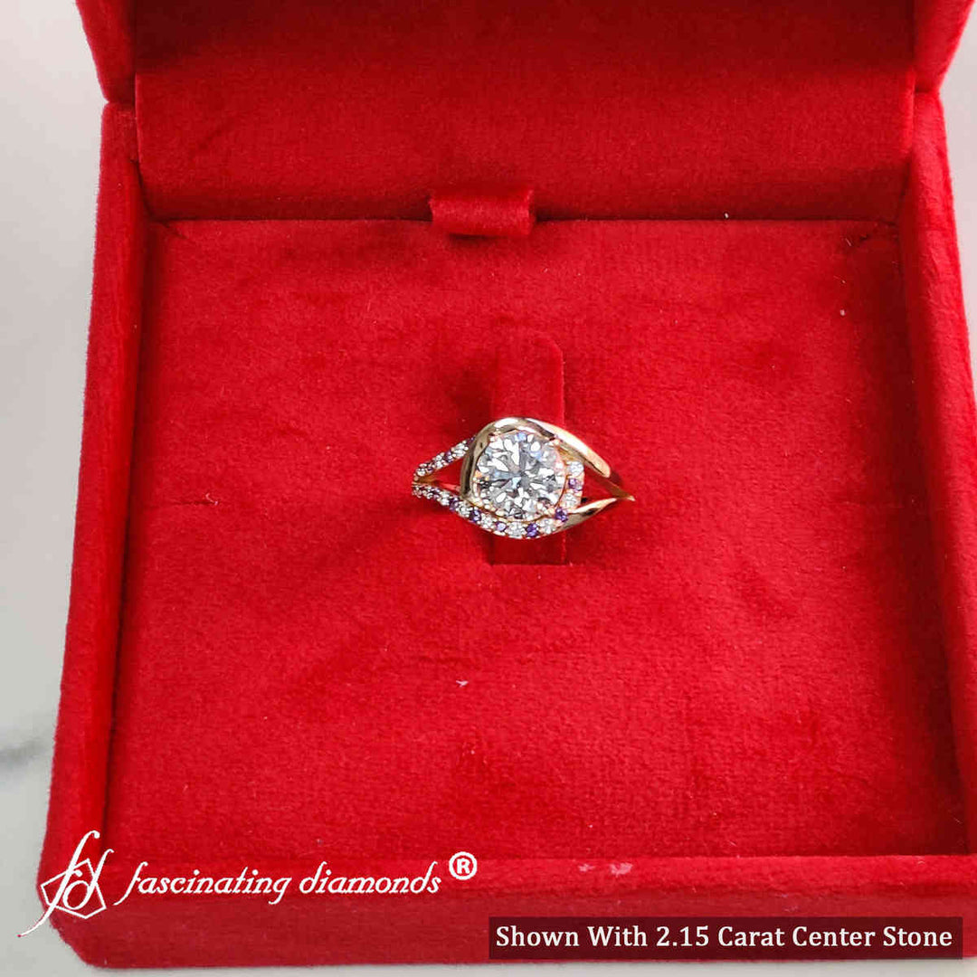 Round Cut Swirl Split Engagement Ring