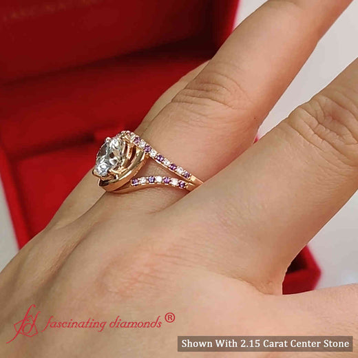 Round Cut Swirl Split Engagement Ring