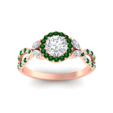 Infinity Halo U Cut Pave Diamond Round Cut Engagement Ring