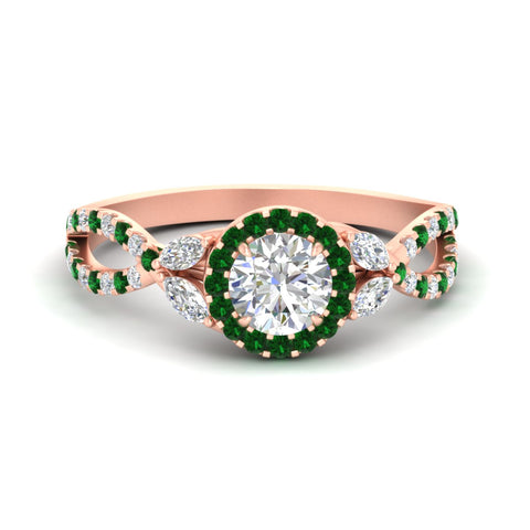 Infinity Halo U Cut Pave Diamond Round Cut Engagement Ring
