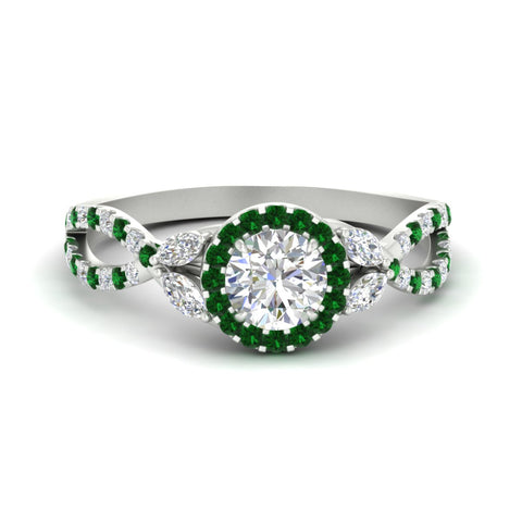 Infinity Halo U Cut Pave Diamond Round Cut Engagement Ring