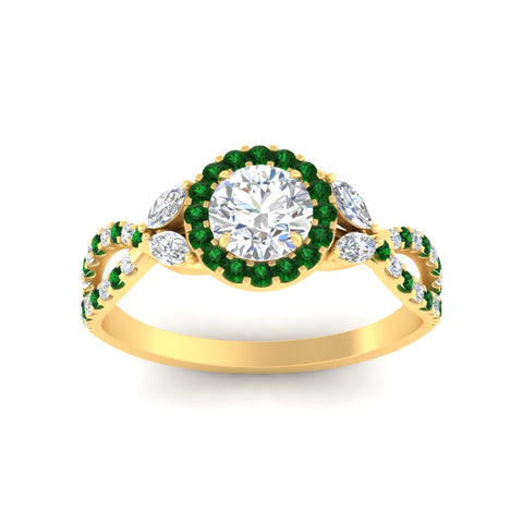 Infinity Halo U Cut Pave Diamond Round Cut Engagement Ring