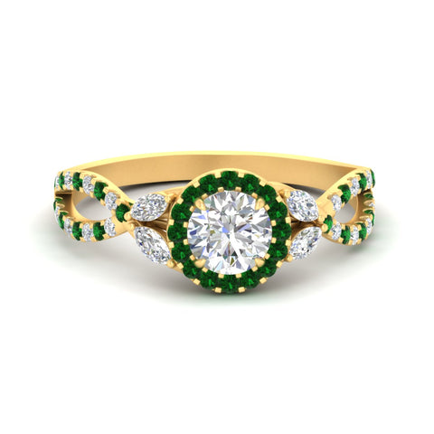Infinity Halo U Cut Pave Diamond Round Cut Engagement Ring
