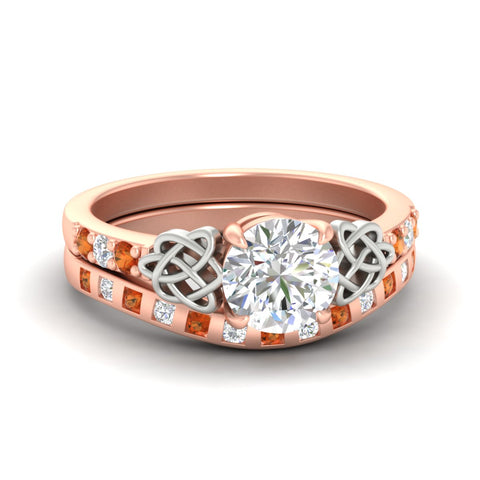 Round Cut Celtic Two Tone Ring And Matching Band