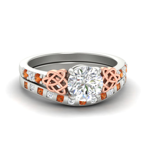 Round Cut Celtic Two Tone Ring And Matching Band