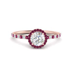 Load image into Gallery viewer, round-cut-pink-sapphire-halo-petite-engagement-ring-in-rose-gold-FD8523RORGSADRPIANGLE3-NL-RG