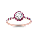 Load image into Gallery viewer, round-cut-pink-sapphire-halo-petite-engagement-ring-in-rose-gold-FD8523RORGSADRPIANGLE3-NL-RG
