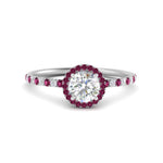 Load image into Gallery viewer, round-cut-pink-sapphire-halo-petite-engagement-ring-in-white-gold-FD8523RORGSADRPIANGLE3-NL-WG