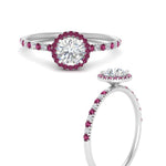 Load image into Gallery viewer, round-cut-pink-sapphire-halo-petite-engagement-ring-in-white-gold-FD8523RORGSADRPIANGLE3-NL-WG
