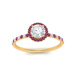 Load image into Gallery viewer, round-cut-pink-sapphire-halo-petite-engagement-ring-in-yellow-gold-FD8523RORGSADRPIANGLE3-NL-YG

