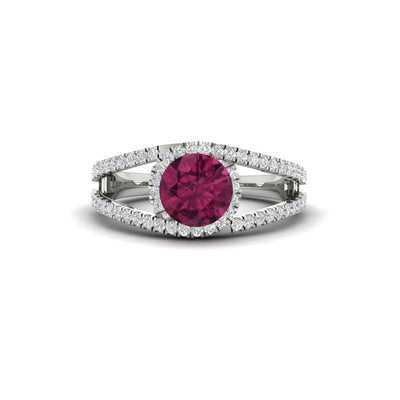 Round Gemstone Halo Swirl Split Ring