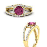 Load image into Gallery viewer, round-cut-pink-sapphire-halo-swirl-split-diamond-engagement-ring-in-yellow-gold-FD11180RORGSADRPI-NL-YG-GS.jpg
