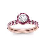 Load image into Gallery viewer, round-cut-pink-sapphire-halo-wedding-ring-set-in-rose-gold-FD8523ROGSADRPI-NL-RG

