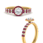 Load image into Gallery viewer, round-cut-pink-sapphire-halo-wedding-ring-set-in-yellow-gold-FD8523ROGSADRPI-NL-YG
