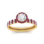 Load image into Gallery viewer, round-cut-pink-sapphire-halo-wedding-ring-set-in-yellow-gold-FD8523ROGSADRPI-NL-YG
