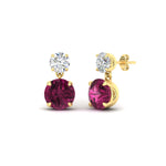 Load image into Gallery viewer, round-cut-pink-sapphire-stud-earrings-with-drop-design-in-yellow-gold-fdear11550rogsadrpiangle1-nl-yg.jpg?v=1769066477
