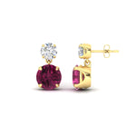 Load image into Gallery viewer, round-cut-pink-sapphire-stud-earrings-with-drop-design-in-yellow-gold-fdear11550rogsadrpiangle3-nl-yg.jpg?v=1769066477