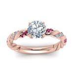 Load image into Gallery viewer, round-cut-pink-sapphire-twisted-vine-engagement-ring-in-rose-gold-FD9127RORGSADRPIANGLE5-NL-RG
