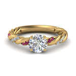 Load image into Gallery viewer, round-cut-pink-sapphire-twisted-vine-engagement-ring-in-yellow-gold-FD9127RORGSADRPI-NL-YG
