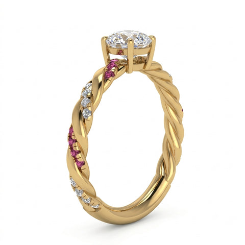 Round Cut Lab Grown Diamond Twisted Vine Engagement Ring