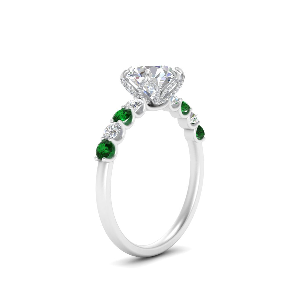 round-cut-prong-studded-emerald-accented-solitaire-engagement-ring-in-FD10955RORGEMGRANGLE3-NL-WG