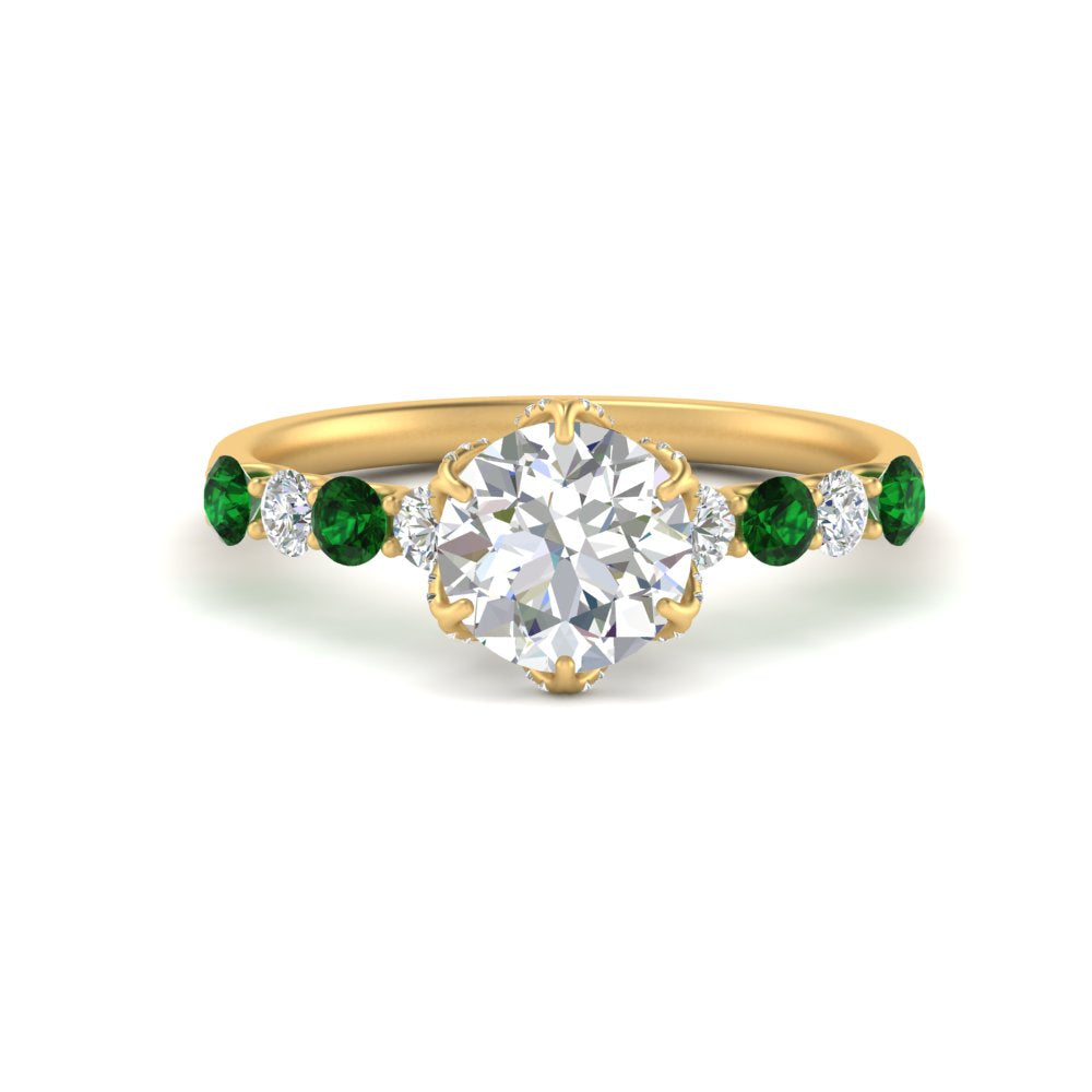 round-cut-prong-studded-emerald-accented-solitaire-engagement-ring-in-FD10955RORGEMGRANGLE3-NL-YG