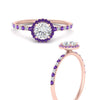 Load image into Gallery viewer, round-cut-purple-topaz-halo-petite-engagement-ring-in-rose-gold-FD8523RORGVITOANGLE3-NL-RG