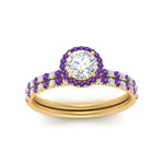 Load image into Gallery viewer, round-cut-purple-topaz-halo-wedding-ring-set-in-yellow-gold-FD8523ROGVITO-NL-YG
