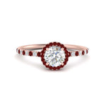 Load image into Gallery viewer, round-cut-ruby-halo-petite-engagement-ring-in-rose-gold-FD8523RORGRUDRANGLE3-NL-RG