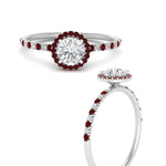 Load image into Gallery viewer, round-cut-ruby-halo-petite-engagement-ring-in-white-gold-FD8523RORGRUDRANGLE3-NL-WG

