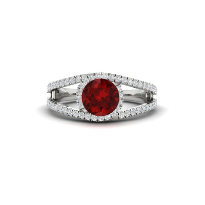 Round Gemstone Halo Swirl Split Ring