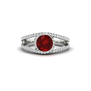 Round Gemstone Halo Swirl Split Ring