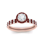 Load image into Gallery viewer, round-cut-ruby-halo-wedding-ring-set-in-rose-gold-FD8523ROGRUDR-NL-RG
