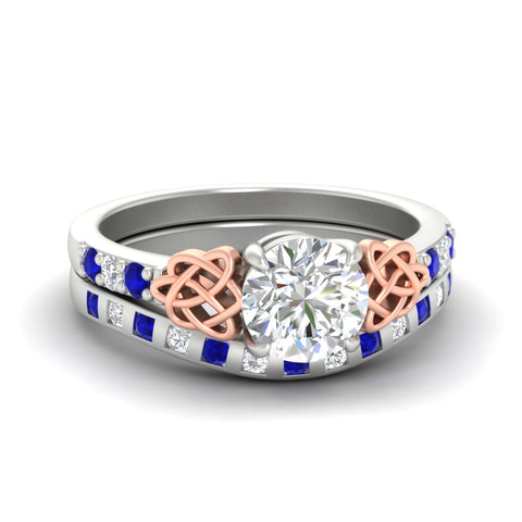 Round Cut Celtic Two Tone Ring And Matching Band