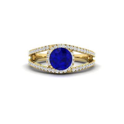 Round Gemstone Halo Swirl Split Ring