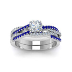 Load image into Gallery viewer, round-cut-simple-diamond-twisted-vine-bridal-ring-sets-with-blue-sapphire-in-14K-white-gold-FD8233ROGSABL-NL-WG
