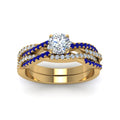 Thumbnail 6 - round-cut-simple-diamond-twisted-vine-bridal-ring-sets-with-blue-sapphire-in-14K-yellow-gold-FD8233ROGSABL-NL-YG