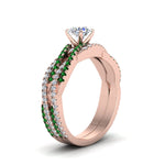 Load image into Gallery viewer, round-cut-simple-diamond-twisted-vine-bridal-ring-sets-with-emerald-in-14K-rose-gold-FD8233ROGEMGR-NL-RG
