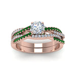 Load image into Gallery viewer, round-cut-simple-diamond-twisted-vine-bridal-ring-sets-with-emerald-in-14K-rose-gold-FD8233ROGEMGR-NL-RG
