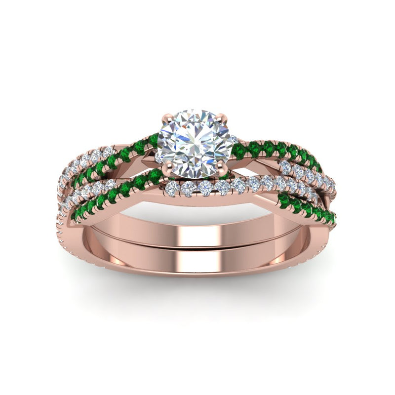 round-cut-simple-diamond-twisted-vine-bridal-ring-sets-with-emerald-in-14K-rose-gold-FD8233ROGEMGR-NL-RG