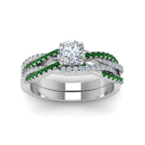 round-cut-simple-diamond-twisted-vine-bridal-ring-sets-with-emerald-in-14K-white-gold-FD8233ROGEMGR-NL-WG