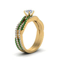 Thumbnail 16 - round-cut-simple-diamond-twisted-vine-bridal-ring-sets-with-emerald-in-14K-yellow-gold-FD8233ROGEMGR-NL-YG