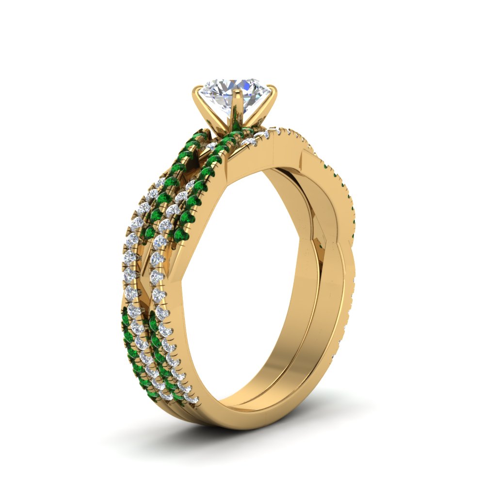 round-cut-simple-diamond-twisted-vine-bridal-ring-sets-with-emerald-in-14K-yellow-gold-FD8233ROGEMGR-NL-YG